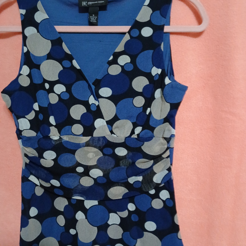 INC International Concepts Blue and Gray Polka Dot Wrap Dress